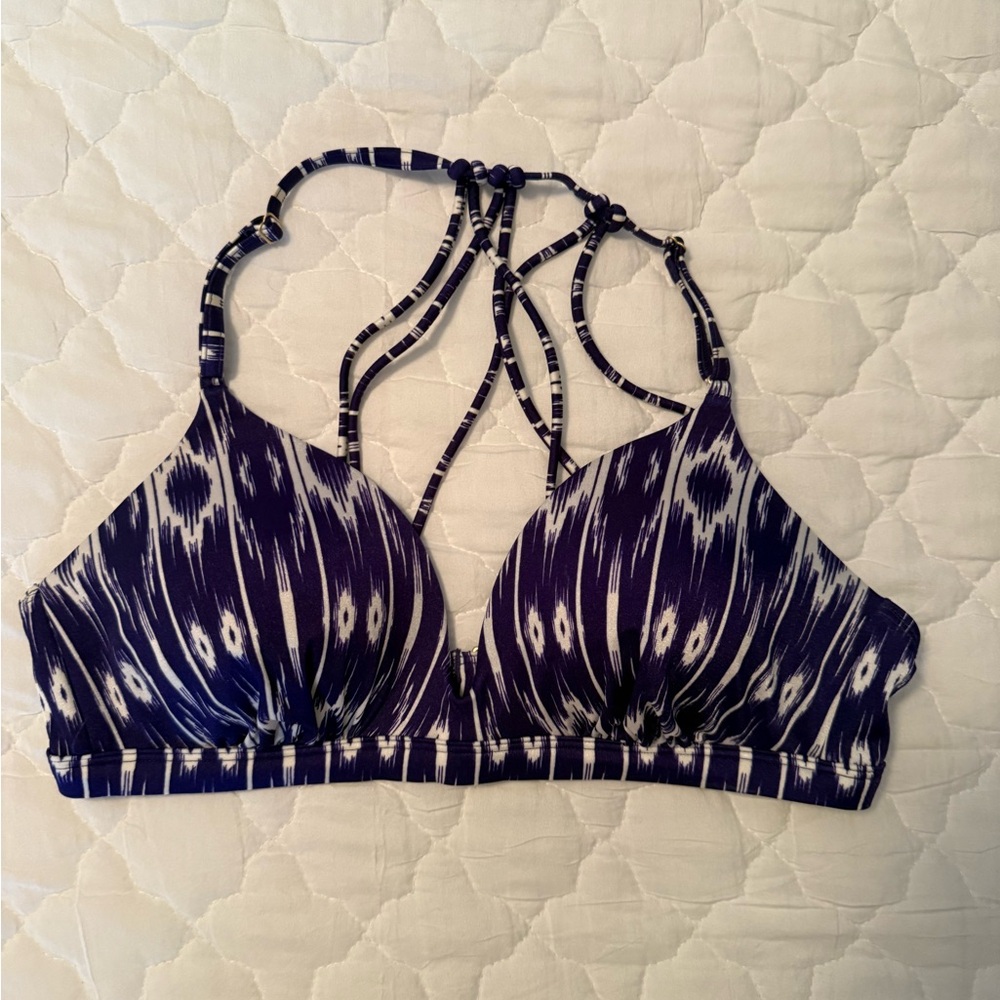 Athleta Purple and White Bikini Top with Strappy Design